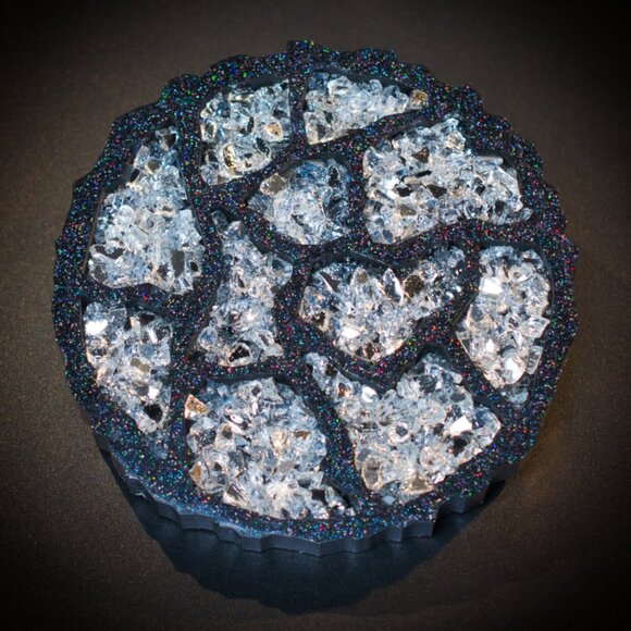 Reflective Glass Geode Agate Coasters – Set of 2 | Wine or Coffee Coasters - Picture 3 of 5